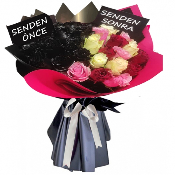 Senden Önce Senden Sonra Çiçeği Canlı 15 Siyah 15 Renkli Gül