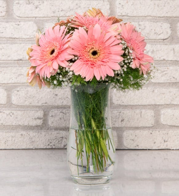 Pembe Düşler Gerbera Aranjmanı - Paşabahçe Vazoda